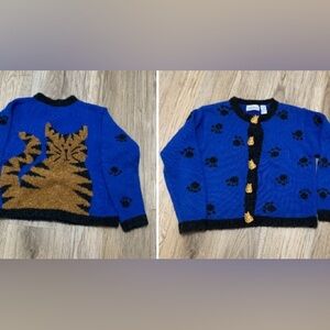 Vintage Belle Pointe Cat Cardigan Kitty Buttons Wool Blend Small